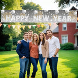 Large Silver Glitter 2026 Happy New Year Banner 9.8×1.6 Ft Party Decor