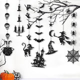 Glitter Black Halloween Hanging Banner Garland Ghosts Witches Bats Spiders Cat Party Decor