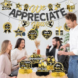 We Appreciate You Decorations, Black Gold Thank You Decorations Includes We Appreciate You Banner And Employee Appreciation Table Decorations And Hanging Swirls For Pastor Appreciation Decorations
