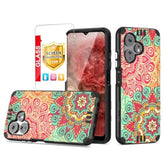 Compatible For Boost Mobile Celero 5G + Plus 2024 (3Rd Version) Case, Tempered Glass Screen Protector Hybrid Shockproof Metallic Brush Finish Celero3 5G + Phone Case (Mandala)