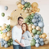146pcs Dusty Blue Green Balloon Garland Kit Pastel Blue Sage Nude White Balloons