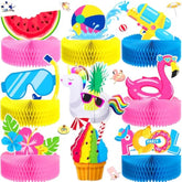 9 Pcs Summer Pool Honeycomb Centerpieces Pool Party Decorations Beach Party Supplies 3D Double Side Watermelon Honeycomb Flamingo Paper Signs For Baby Shower Hawaiian Luau Party Supplies
