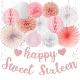 Sweet 16 Birthday Decorations For Girls, Rose Gold 16Th Birthday Party Decor, Happy 16 Year Old Party Supplies