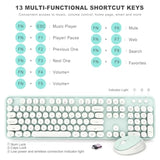 Wireless Keyboard And Mouse Combo, Ergonomic Full Size Typewriter Retro Round Keycaps Keyboard, Compatible With Windows, Pc, Perfer For Home And Office Keyboards?Green?
