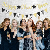 Glitter Happy New Year 2026 Gold Banner for New Year Eve Party Decorations