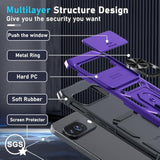 Case Compatible With Google Pixel 9/9 Pro Built In Slide Camera Lens Cover+Screen Protector+Finger Ring Holder Kickstand,Heavy Duty Shockproof Full Body Protective Phone Cover,Purple