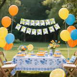 Lemon Happy Birthday Banner Blue Girls Birthday Flag Summer Theme Party Signs Baby Shower Decorations Supplies For Women 13 Pcs
