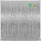 Silver Tinsel Fringe Backdrop Curtains For Parties, 3.2 X 8 Ft Foil Streamer Disco Party Decorations Photo Booth For Birthday, Engagement, New Year Eve, Pack Of 2