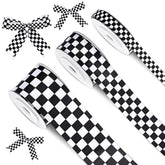 3 Rolls Black Grosgrain Ribbon White Checkered Printed Ribbon Racing C