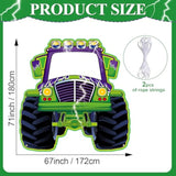 Monster Truck Photo Booth Props For Green And Purple Truck Party Supplies Large Monster Photo Background Party Games Banner For Boys Baby Shower Happy Birthday Theme Celebration Decoration 70 * 67In