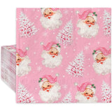 80 Pack Pink Christmas Napkins Santa Xmas Tree Disposable Napkins Merry Christmas Paper Luncheon Napkins For Xmas Winter Holiday Birthday Party Supplies, 6.5 X 6.5 Inch