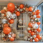 Orange & Silver Balloon Arch Kit: Double Stuffed Latex Balloons