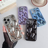 For Iphone 16 Pro Case,Water Ripple Wave Meteorite Bubble Chrome Plating Soft Phone Case (Light Black)