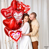 Red Heart Balloons Decorations Set - 18 Inch, Pack Of 12 | I Love You Valentines Day Decorations | I Adore You Heart Shaped Balloons