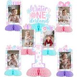 Winter Onederland 1st Birthday Party Decoration, 8pcs Winter Onederland Photo Honeycomb Centerpiece Pink Purple Blue Snowflake Table Topper for Winter Onederland 1st Birthday Girl Decoration