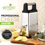 Professional Cheese Grater - Stainless Steel, Xl Size, 4 Sides - Perfect Box Grater For Parmesan Cheese, Vegetables, Ginger - Dishwasher Safe - Black