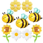 Bee Aluminum Foil Balloons Set For Gender Reveal Party, Baby Shower Decorations - 3 Bees, 4 Daisy & 2 Sunflower Flower Foil Balloons - Bee Themed Party Decor, Baby Shower Supplies, Bee Birthday Decor