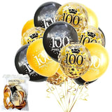 100th Birthday Balloons – 15-Pack Gold & Black Decor for Men and Women Party Celebrations