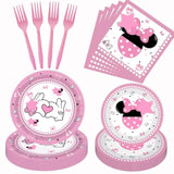 80 Pcs Pink Cartoon Birthday Party Decorations, Pink Girls Dessert Plates Napkins Forks Tableware Kit For Baby Shower Girls 1St 2Nd 3Rd 4Th 5Th 6Th 7Th Birthday Party Decorations Supplies