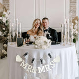 Mr and Mrs Banner for Wedding Reception, 2-Piece Bride and Groom Garland with Hearts and Tassels, Wedding Table Backdrop Decorations for Engagement Party