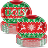 50Pcs Christmas Ugly Sweater Oval Plates 11 Inch Merry Christmas Ugly Sweater Tableware Set Disposable Xmas Tacky Sweater Dinnerware For Xmas Party Home Winter Holiday Decor Supplies