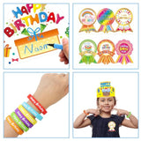 108Pcs Happy Birthday Kits For Kids Classroom Birthday Crowns Rubber Bracelets Badge Stickers School Teachers Students Kindergarten Party Supplies
