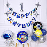 Space Ship Astronaut Happy Birthday Banner Boys Birthday Party Banner Decoration Blue