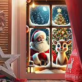 Merry Christmas Window Decorations – Cute Santa Claus And Reindeer With Snowflakes, Xmas Window Cover Banner Backdrop For Indoor Outdoor Holiday Party, Winter Home Decor, Christmas Poster 47×31 Inch