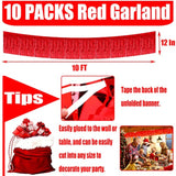 10 Pack 10 Feet Red Foil Fringe Garland Metallic Tinsel Streamers Banner Wall Hanging Curtain Backdrop For Parade Floats, Bachelorette, Wedding, Birthday, Halloween, Christmas Party Decorations