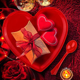 38 Pieces Valentines Heart Shaped Plates Spoon Set Include 18 Pcs 10 Inch Valentines Day Heart Shaped Food Tray 20 Pcs Plastic Spoon Salad Dessert Plate For Party Supplies(Red)