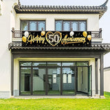 Happy 50Th Wedding Anniversary Banner Decorations - Black Gold 50Th Anniversary Sign And Photo Booth For Outdoor And Indoor Celebrations