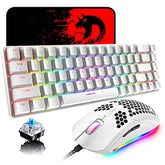 65% Wired Gaming Mechanical Keyboard and Mouse Combo, Mini 68 Keys, RGB Backlight, Lightweight RGB 6400DPI Honeycomb Optical Mouse,Mouse Pad Compatible with PS4,Xbox,PC,Laptop,MAC (White/Blue Switch)