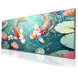 Anime Koi Carp Gaming Mouse Pad Colorful Koi Fish Large Desk Mat, 31.5X11.8 Inch Mousepad Extended Non-Slip Rubber Base Keyboard Mat With Stitched Edges For Desk Home Office