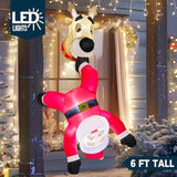 6 Ft Tall Christmas Inflatable Falling Santa With Reindeer Broke Out From Window, Blow Up Xmas Inflatables With Build-In