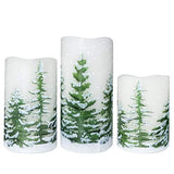Flickering Flameless Pillar Candles With Timer, Battery Operated Real Wax Warm Light Christmas Tree Pine Tree Decal Candle For Home Decoration Christmas Gifts, Set Of 3(D3 X H4/5/6 Inch)