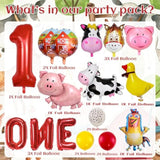 Farm Birthday Party Supplies 1 Year Old Farm Balloons Set Includes Round Farm Animal Letter Number 1 Foil Latex Balloons, Suitable For Farm Birthday Party
