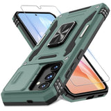 Case For Samsung Galaxy S25 6.2-Inch With Slide Camera Cover+Screen Protector (1 Pack), Rotated Ring Kickstand Military Grade Shockproof Protective Cover-Green