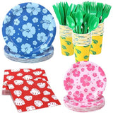 175 Pieces Hawaiian Cartoon Party Supplies Tropical Hawaii Hibiscus Floral Tableware Set 7 Inch & 9 Inch Paper Plates Napkins Cups Cutlery for Birthday Blue Cartoon Party, Serve 25 Guests