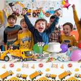 2 Pack Construction Table Cloth - Dump Truck Tablecloth, Plastic Disposable Rectangle Yellow Trucks Themed Table Cover For Construction Birthday Party Supplies Tables Decorations Favors, 87 X 51 Inch