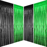 Black Green Metallic Foil Fringe Curtain 4 Pack Jungle Party Backdrop