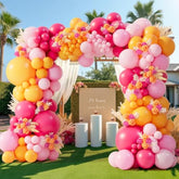 Yellow And Pink Balloon Garland Arch Kit- Double Stuffed Baby Pink Peach Balloons Different Sizes Pastel Coral Balloons For Birthday Spring Baby Shower Wedding Flower Fairy Party Decorations