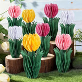 8Pcs Flower Honeycomb Decorations, Tulip Honeycomb Table Decor, Tulips Centerpieces For Table, Spring Decorations For Home Office, Mother'S Day Decorations