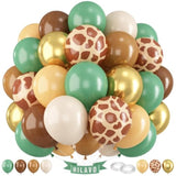 60pcs Jungle Safari Balloon Kit – Green, Brown, Gold, Cream for Baby Shower & Birthday Decor