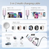 3-In-2 Usb C Charging Cable For Iphone 16-12 & Smartwatch, 4Ft Portable Multi Charger With Lightning, Travel Camping Essentials (1Pcs)