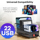 USB~C Charger Block, 300W 22 Port (11 US? A & 11 US?~C) USB Charging Station for Multiple Devices, Desktop Wall Fast Charger with Storage Dividers,