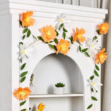 Crepe Paper Flowers Banner White Orange Floral Banner Spring Hanging Paper Flower Leaves Garlands For Spring Birthday Wedding Home Decorations