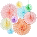 9Pcs Spring Pastel Paper Fans Party Decoration,Paper Flowers Wall Decoration, Rainbow Birthday Party Decorations Tissue Pom Poms For Birthday Wedding Baby Shower Classroom.
