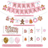 Pink Gingerbread Man Christmas Banner Candy House Party Decor
