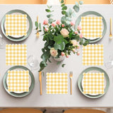 100Pcs 6.5 X 6.5Inch Yellow And White Checkered Scalloped Napkins Disposable Yellow Plaid Paper Napkin Gingham Party Decoration For Birthday Picnic Family Dinner Bbq Wedding Baby Shower Party Supplies