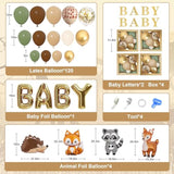 137pcs Woodland Baby Shower Decor, Sage Green Brown Balloons & Animal Foil Balloons